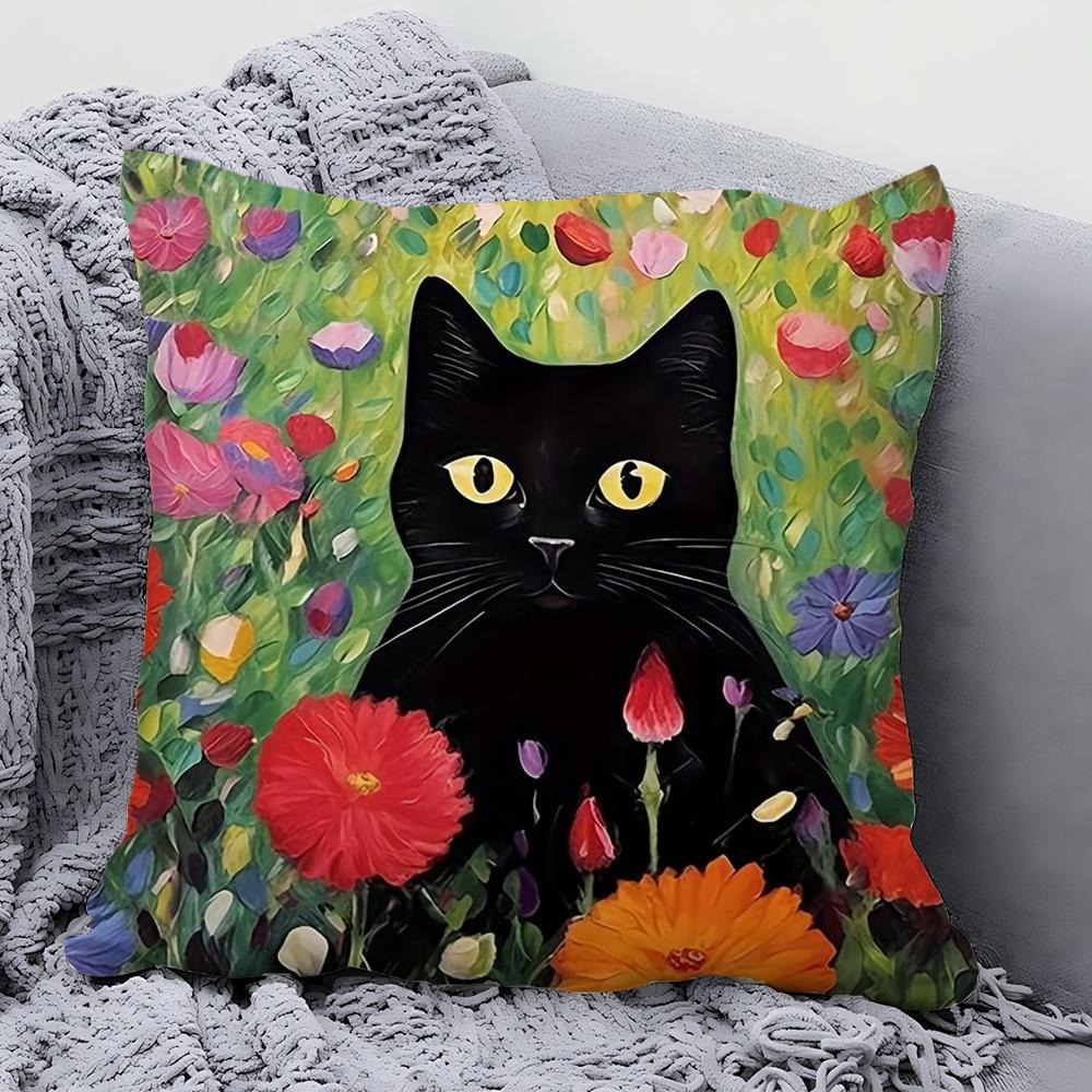 1Pcmatisse Monet Art Black Cat Animation Pillow Case Square Pillow Bedroom Sofaleisurecomfortcarlivingroom Home Decoration 40X40