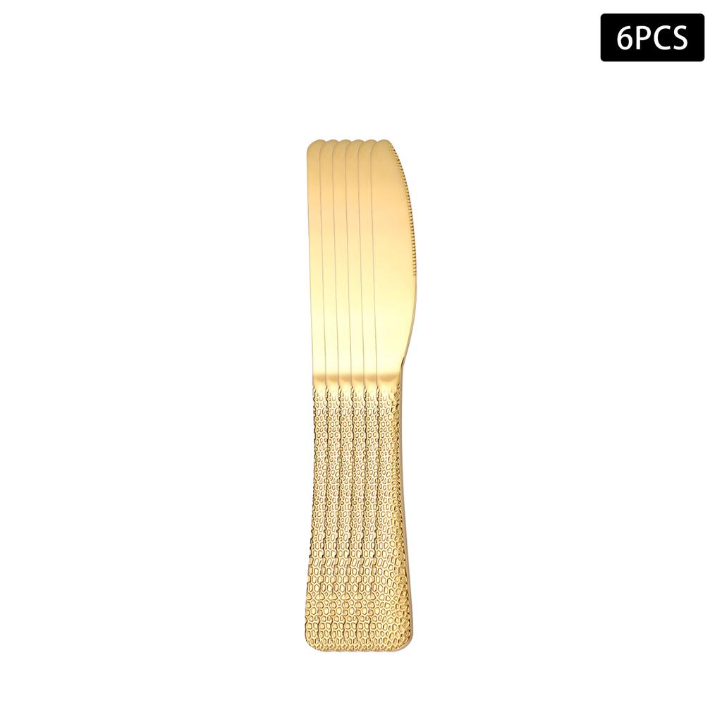 4/6/16/24pcs Gold Snakeskin Round Handle Cutlery Set Stainless Steel Knife, Fork and Spoon Home High-end Western Tableware