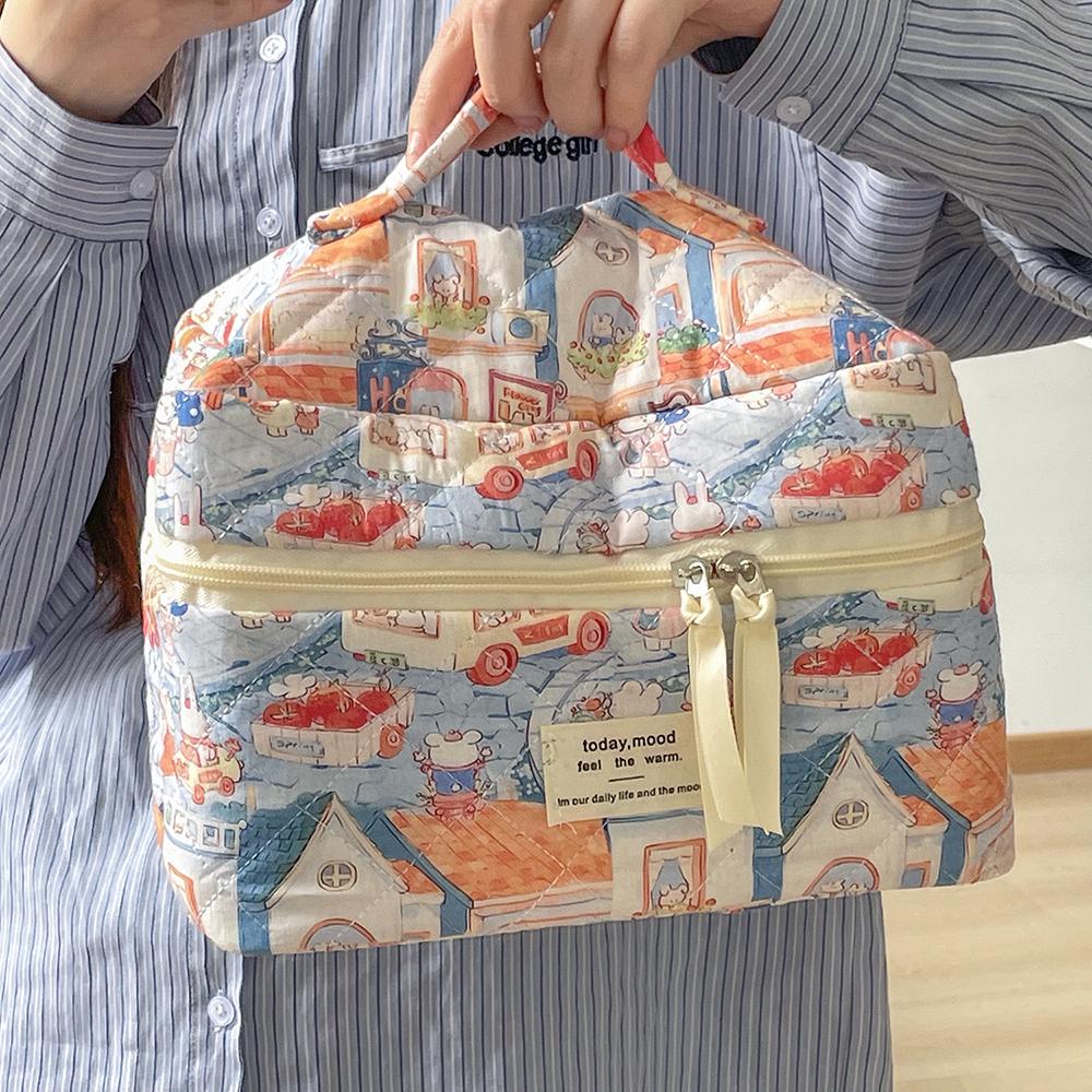 

Cartoon Animals Pattern Makeup Quilted Bag Women Portable Tote Lipstick Cosmetic Storage Handbag Ladies Vintage Zipper Pouch Bag