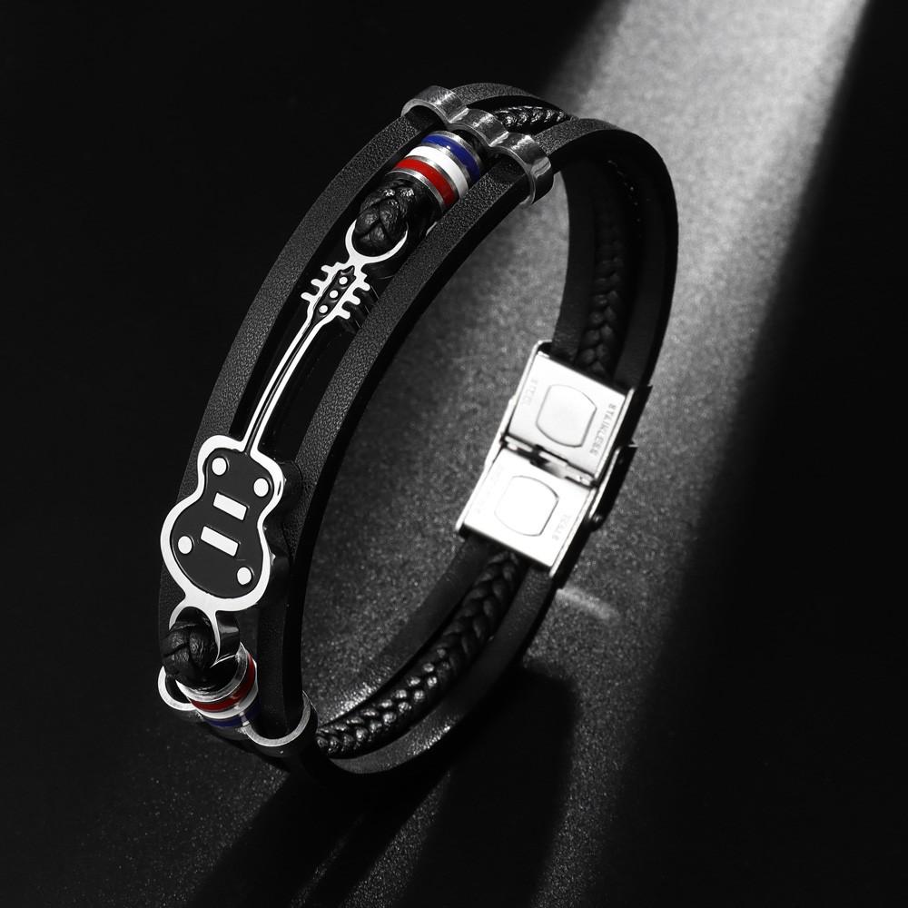 Módní Trend Milovníci Hudby Náramek ve tvaru Kytary Pánský Punkový Pletený Kožený Náramek Populární Osobnost Sváteční Dárek Párty Doplněk