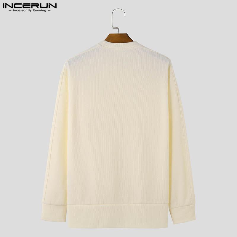 INCERUN Men Autumn Thick Woolen Knitted Pullovers Solid Color High Low Sweaters