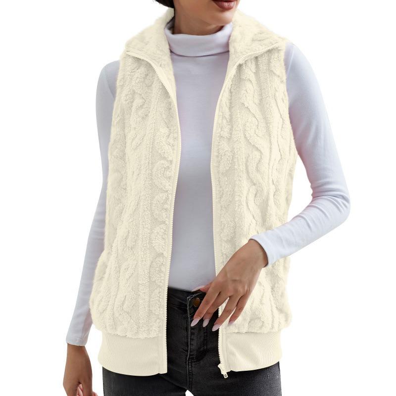 Women S Thick Fleece Sleeveless Vest Jacquard Autumn Winter Casual Top