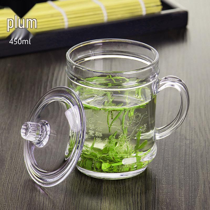 Стеклянная кружка для чая большого объема, термостойкая, с ручкой и крышкой, для мужчин Default