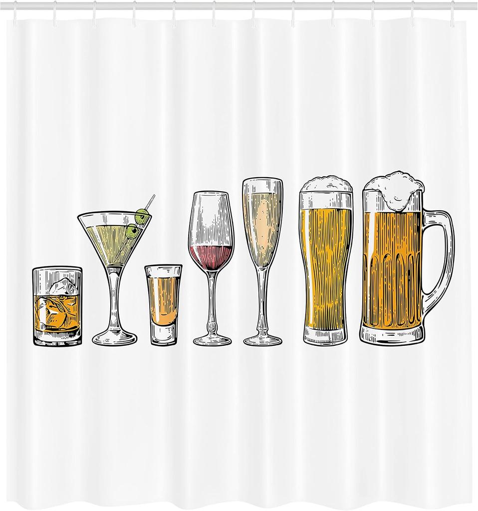 Bier und Wein Duschvorhang Cocktail Getränke Design Bar Thema Dekor Badezimmer für Erwachsene Leinen 150X180