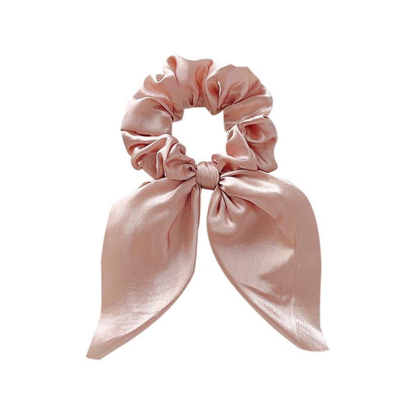 European Satin Hair Bow: DIY Large Intestine Ponytail Ribbon Tie with Rubber Band кожа розового