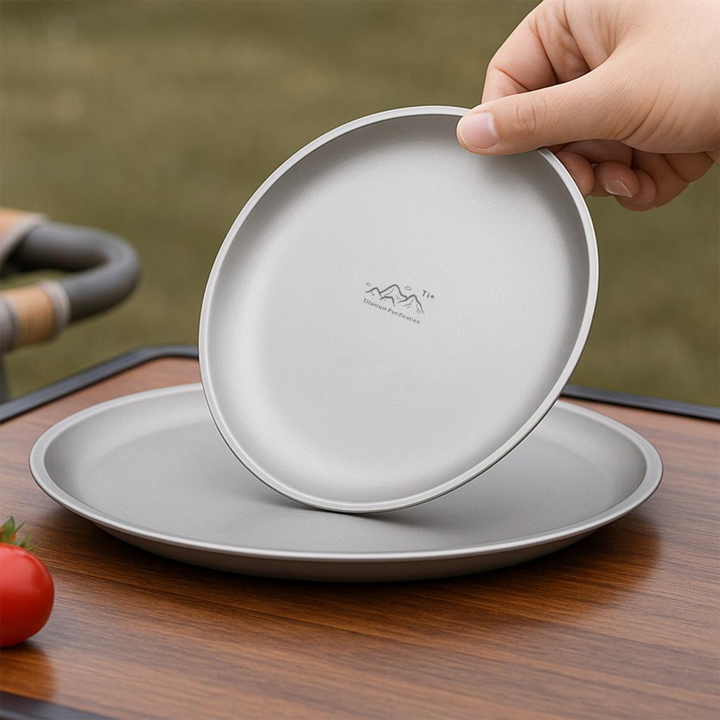14/17/20cm Titanium Camping Plate 1/3Pcs Camping Set Camping Plate Fruit Salad Tray Titanium Picnic Equipment Outdoor Supplies