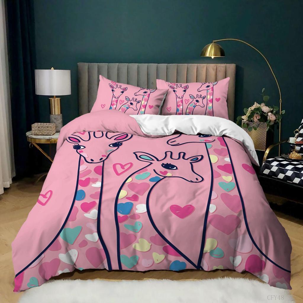 Giraffe Elk 3D Digital Printing Quilt Set Bed Three-piece Set