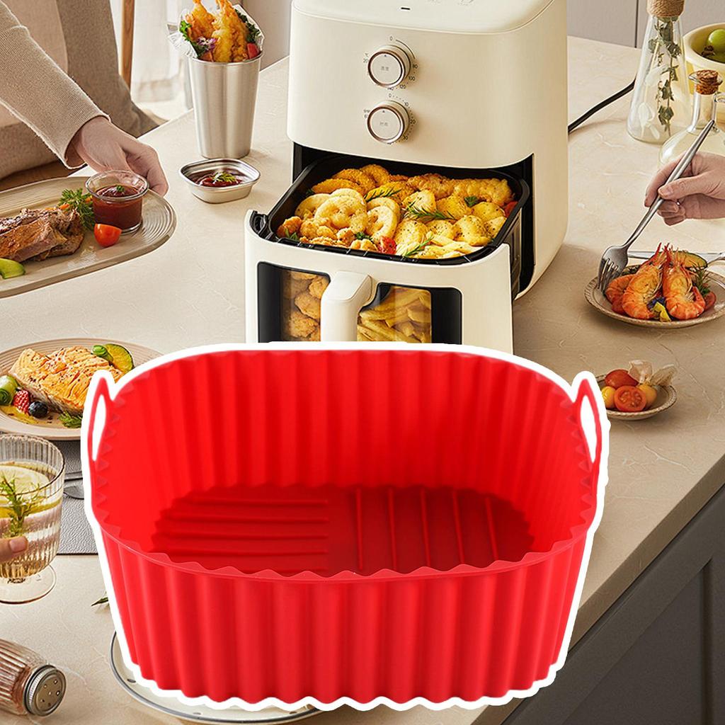 Air Fryer Silicone Basket Square Air Fryer Plate Kitchen Cookware Non-stick Baking Tray for Cooking Roasting Grilling Pizza Cake