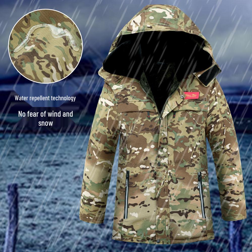 Kamuflážní bavlněná bunda střední délky, voděodolná, s květinovým vzorem, podšitá sametem - Odolná proti chladu a trvanlivá pro chladírny nebo stavbu.