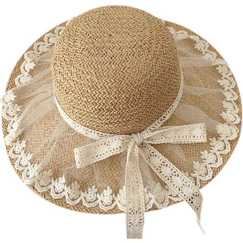 Brim Lace Straw Hat Children Summer Outing Beach Shade Straw Hat Big Brim Sun Hat