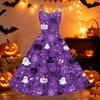 Vestido Vintage Punk de Hombros Descubiertos con Estampado de Halloween para Mujer Sin Mangas con Tirantes Finos de Espagueti Vestido de Línea A con Estampado de Calabaza Fantasma Murciélago de Halloween