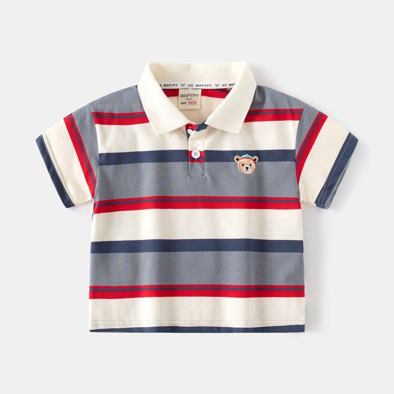 Trendy Children's Clothing Boys' Drop-Shoulder Short-Sleeved T-shirt Summer Kids Stripes Polo Shirt Baby Boy Lapel Half Sleeve Tops