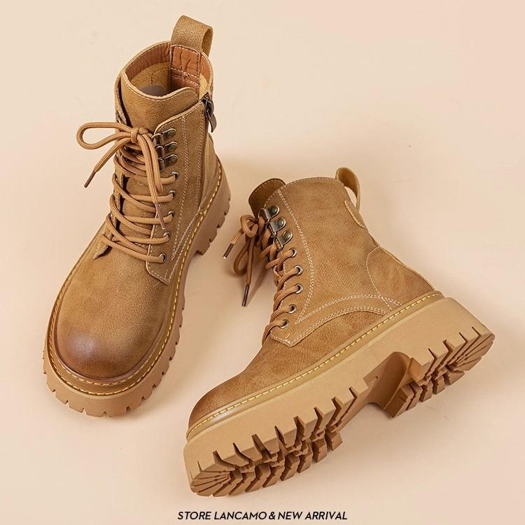 Martin boots women's 2025 spring and autumn new British style leather explosion super fire short boots thick-soled inner heightening locomotive boots