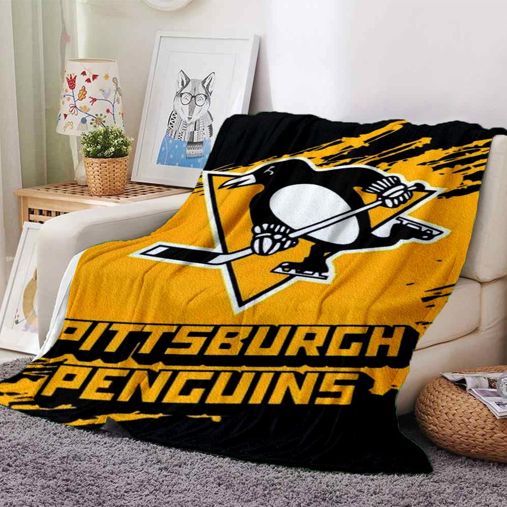 Pittsburgh Penguins Print Flannel Blanket High Quality Warm Comfortable Cover for All Seasons Perfect for Gifts Home Decor