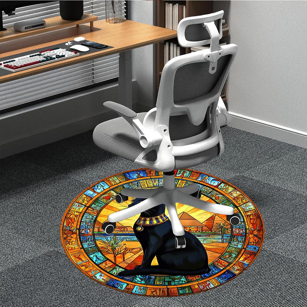 

1pc Egyptian Cat Office Round Area Rug, Indoor Mat Suitable For Office, Under Office Chairs Bedroom Living Room Home Decor, Room Deco 063 80cm by 80cm