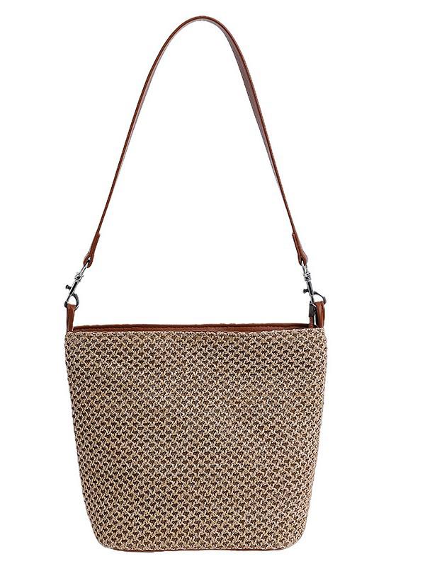 Autumn & Winter 2025 Rainbow Striped Straw Braided Shoulder Bag - Minimalist Women's Beach Bucket Bag