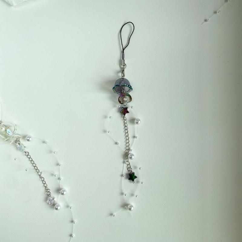 Unique Crystal Jellyfish Pendant Keychain Charming Star Pearl Mobile Phone Chain for Bags Backpack Star Phone Lanyard