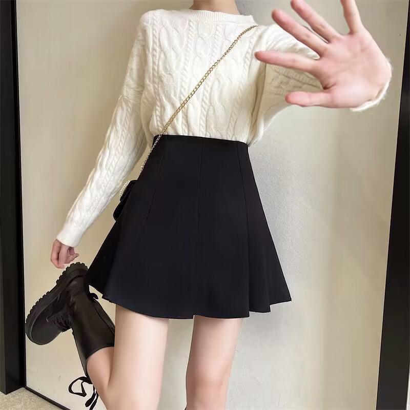 2026 Summer High Waist Black A-line Skirt with Ruffles - Slimming Academy Style for Petite Women
