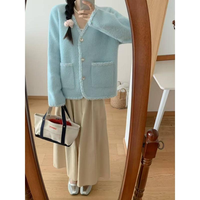 Imitation mink velvet knitted cardigan autumn and winter new V-neck temperament loose sweater jacket women