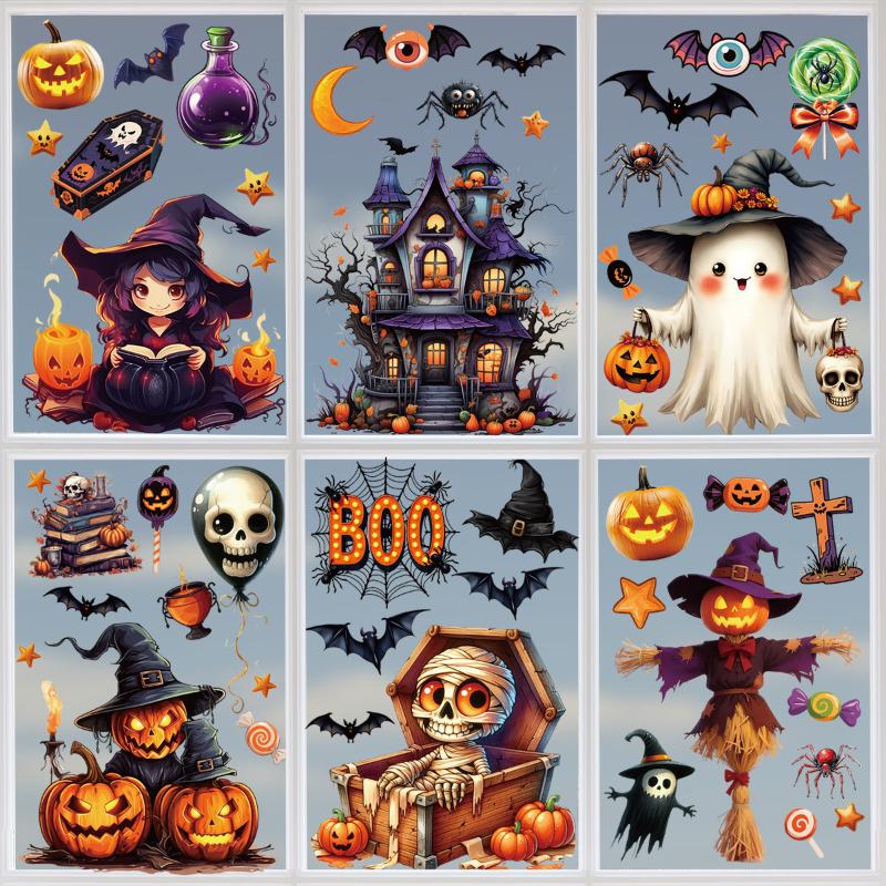 Halloween Window Sticker Pumpkin Witch Bat Castle Pattern Wall Stickers Halloween Decals