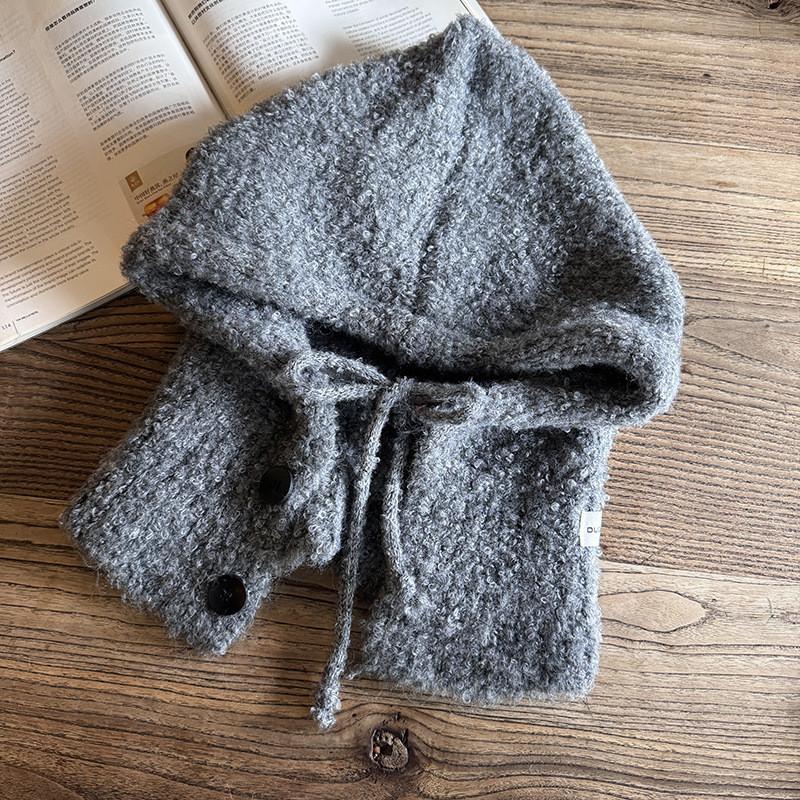 Solid Knitted Color Cap With Wide Brim And Ear Warmers For Autumn Winter Casual