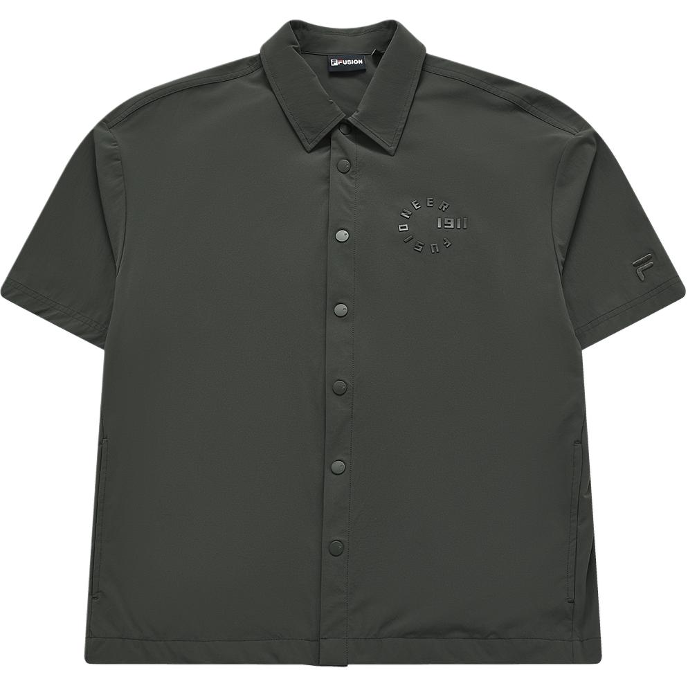 FILA Solid Color Brand Logo Sports Loose Breathable Durable Woven Single-Breasted Polo Shirt Unisex shirts Honey-Gray T11U423401F-DY