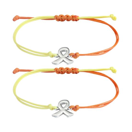 Braided Rope Wristband 2 Pcs Breast Cancer Awareness Bracelets, Adjustable String Stackable Wrist Accessories Bracelets with Ribbon Charm