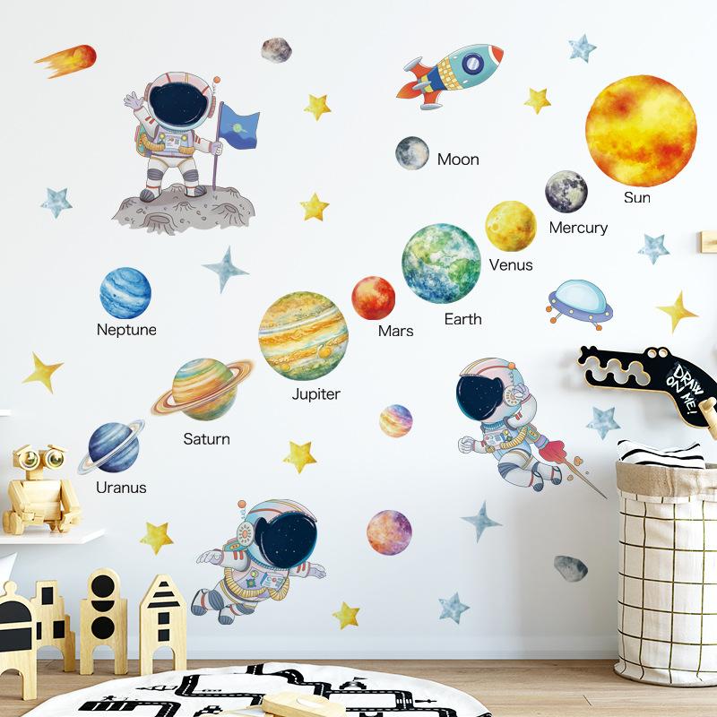 Cosmic Starry Sky Decorative Sticker Nine Planets Background Wall Removable Decorative Wall Sticker Astronaut Sticker