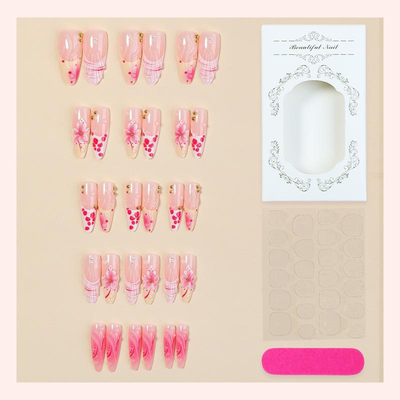Cross-border hot-selling almond press on nails in European & American floral styles. 30pcs finished false nails.