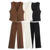 European & American Retro High Street Women's Autumn Top Vest and Straight-Leg Pants Casual Set
