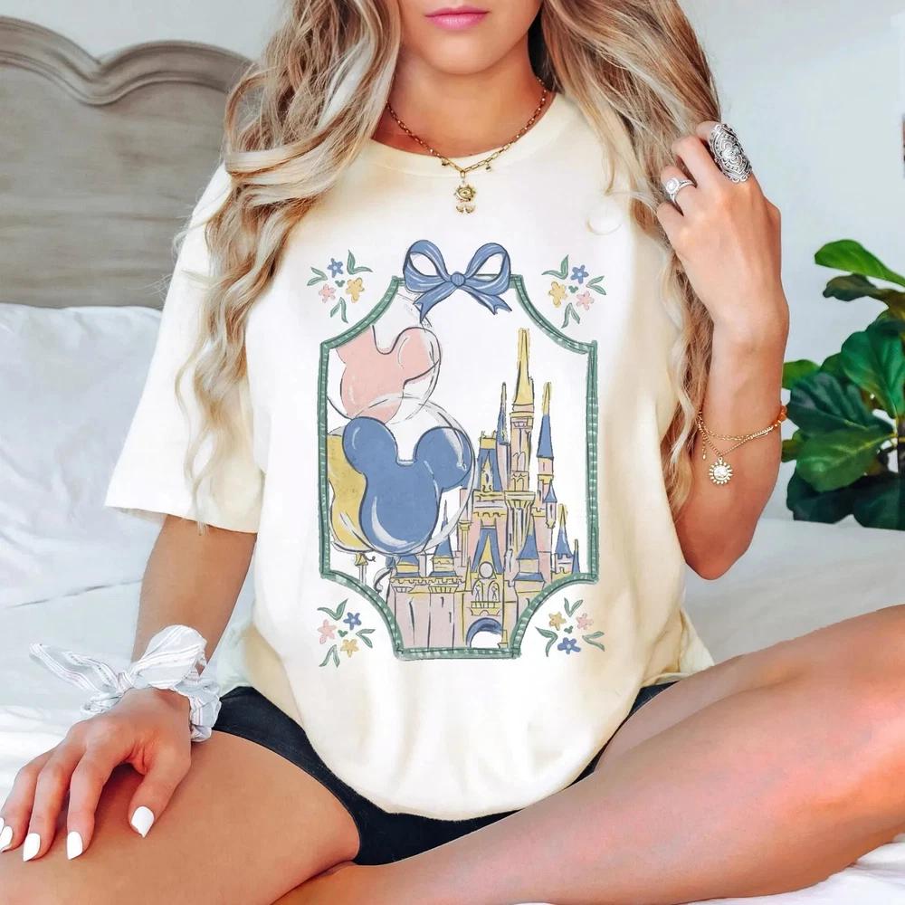 Castle Bow Coquette Mickey Balloon Family Vacation Trip Tshirt S