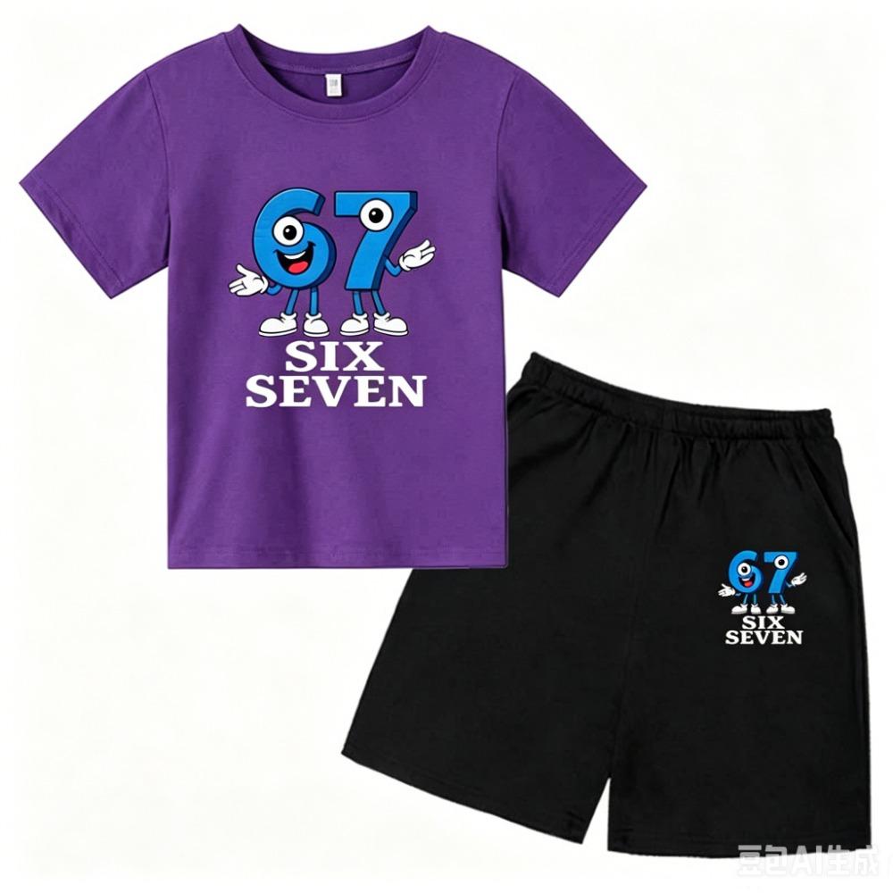 67 Funny Cartoon Number Print Kids Summer Casual 2PCS Breathable Tees+Short Pants Suits 2-13 Years Boys Girls Fashion Clothes