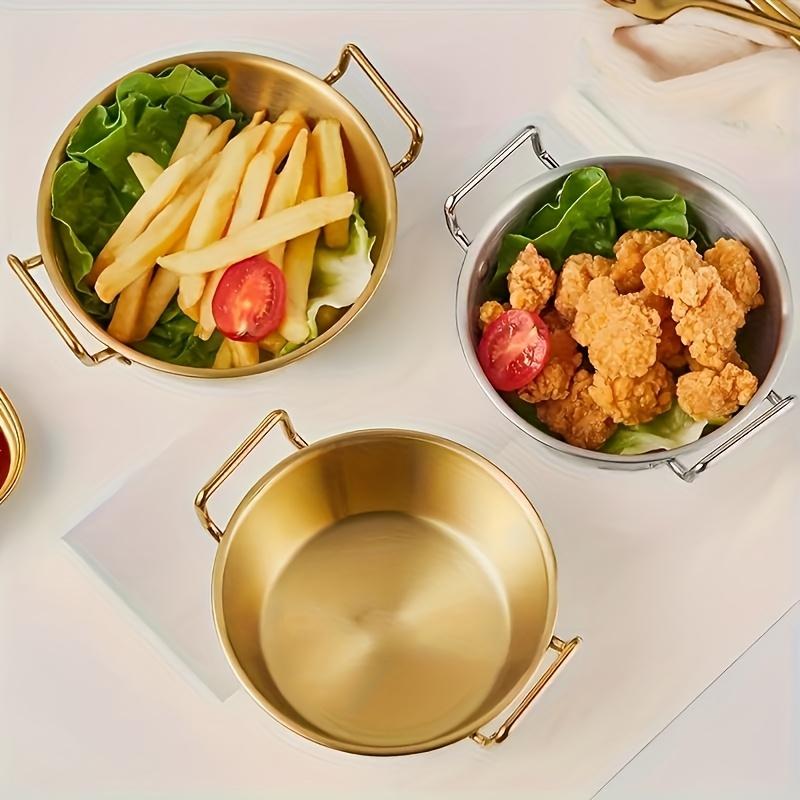 Golden Double Handle Bowl, Stainless Steel Bowl, Used for Fruit Salad, Snacks, Tableware, Seasonings, and Kitchen Food Plates.