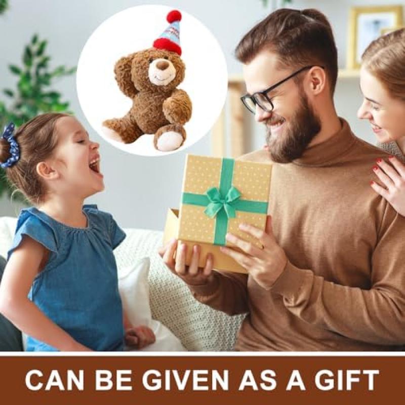 Lotvic Teddybär Plüschtier 30cm mit Geburtstagshut, Weiches Stofftier Kuscheltier für Mädchen Jungen Kinder Party Weihnachten Geburtstagsgeschenk