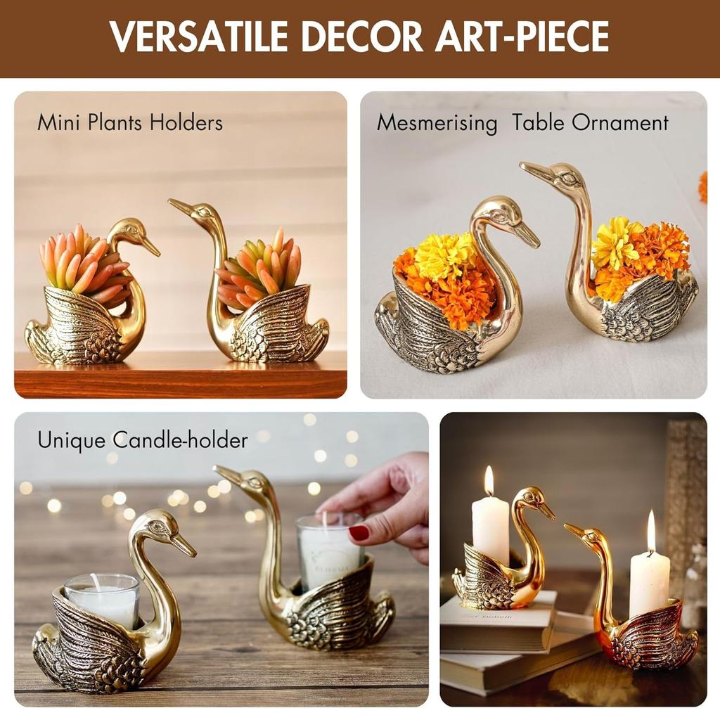 Metal Pair of Swans for Good Luck and Love|Candle Holder for Home Decor Tabletop Living Room