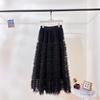 Sweet Apricot Embroidered Mesh Ruffle Midi Skirt - Fluffy, Layered and Versatile for Autumn/Winter