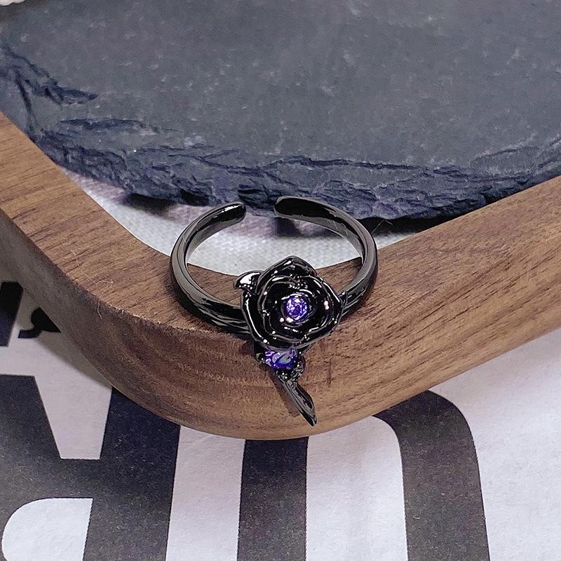 Dark Series Personality Trendy Cool Love Open Ring Irregular Inlaid Zircon Punk Retro High Sense Ring Woman