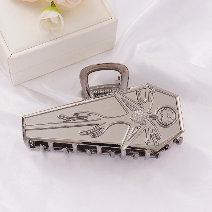 1pc New Halloween Golden Hair Clip Terrifying Coffin Grab Clip Large Skull Hair Grab Disc Hair Shark Clip Dark Headpiece