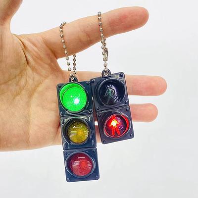 Electronic Traffic Light Metal Keychain Cute Mini Pedestrian Light LED Luminous Keyring Backpack Pendant