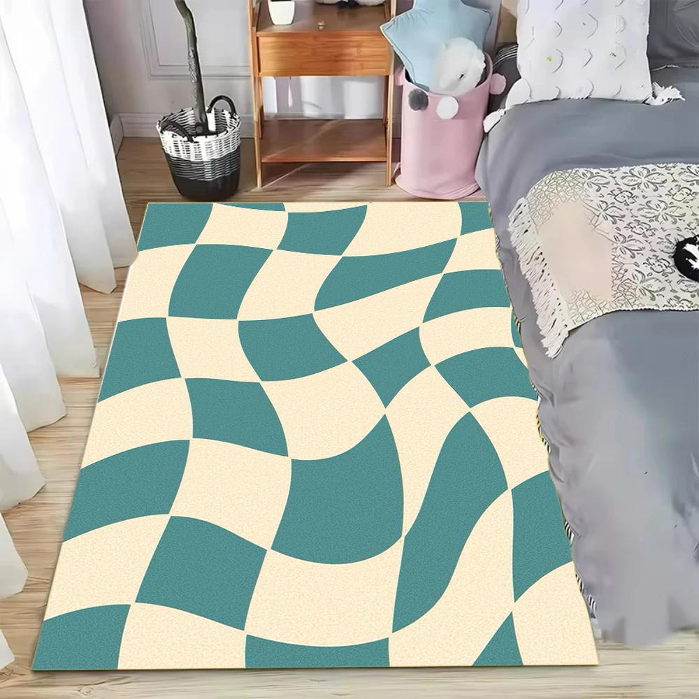 Checkered Rug Square Washable Rug for Home Decor Area Rug with Non-Slip Mat Checkered Carpet for Living Room Bedroom Kitchen