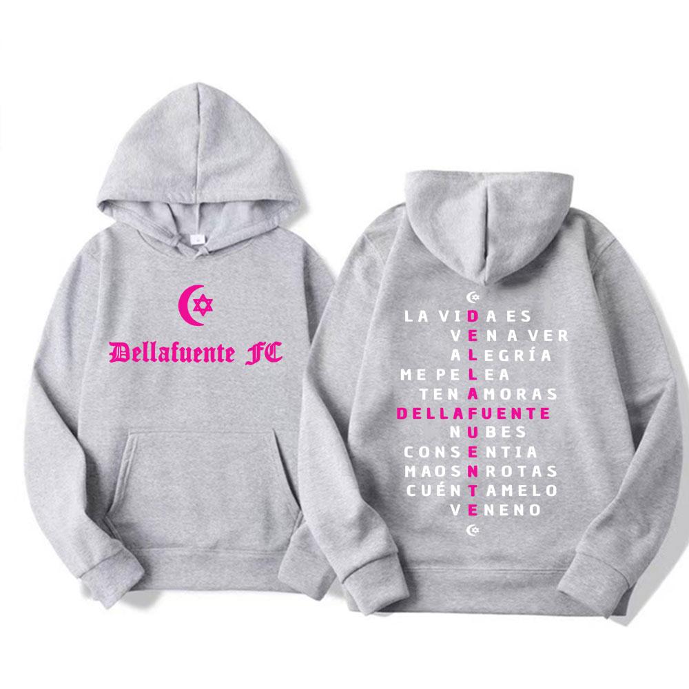 Rapper Dellafuente 2025 Tour Letters Print Hoodie Fashion Retro Gothic Oversized Hoodies Men Women Long Sleeve Fleece Sweatshirt