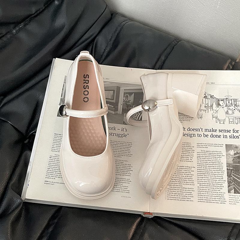 

French retro simple Mary Jane shoes women s 2025 new summer versatile thick heel high heels single shoes small leather shoes 39 бежевый