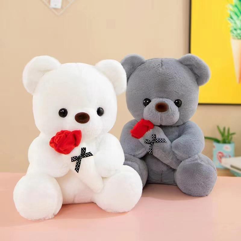 Valentines Gift Wedding Rose Bear Plush Toy 25cm Softly Stuffed for Sweet Moments