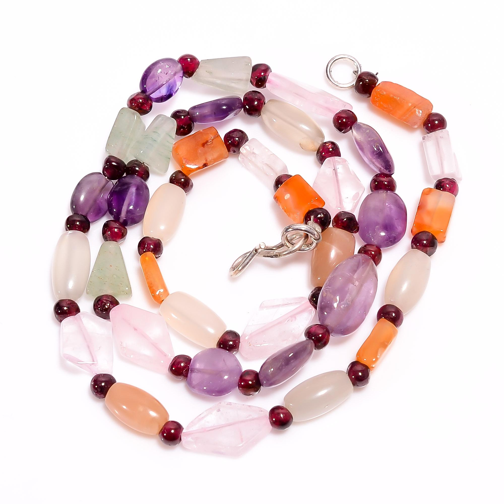 

Natural Amethyst Moonstone Garnet Mix Shape Smooth Beads Necklace 3-15 mm 18 UB-8465