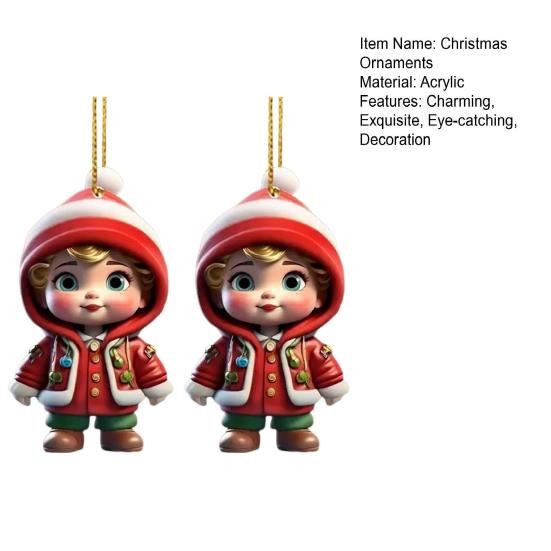 2 Pcs Christmas Ornaments Cartoon Snowman Santa Claus Acrylic Pendant Xmas Tree Hanging Decoration for Holiday Party Decor Car Accessories