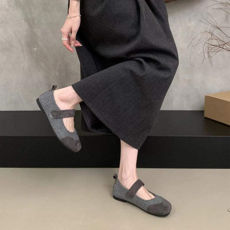 Mote Dames Mary Jane Ballerina Sko Nye Ekte Skinn Rund Tå Mary Jane Sko Lav Hæl Flate Grunne Ballett Slip-on Sko Myke Dame