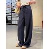 Navy Blue Linen Pants for Women, New Spring Style, Ice Silk Sun Protection Pants, Plus-Size Cotton-Linen Wide-Leg Pants, Cool Straight-Leg Pants