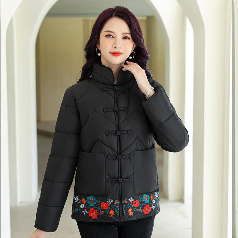 Ethnic Style Women's Autumn and Winter Retro Cotton Jacket Short Small Padded Jacket Embroidered Tang Costume Cotton Jacket Buckled Chinese Jacket