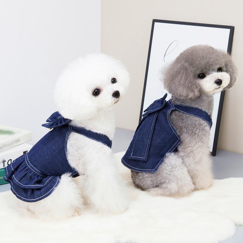 Pet Denim Dress Puppy Summer Dress Cute Bow-Knot Dog Dress Spring Summer Pet Clothes