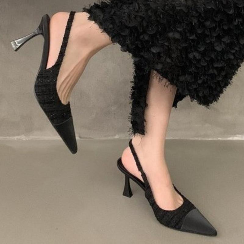 

Новые модные удобные элегантные пикантные женские босоножки на высоком каблуке-шпильке с маленьким носком на французском высоком каблуке Baotou сзади 35 чёрный